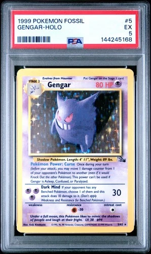 1999 POKEMON FOSSIL #5 GENGAR-HOLO PSA 5
