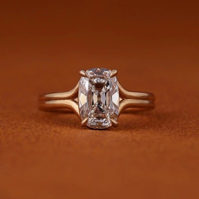 3 CT Floating Split Shank Old Mine Cushion Cut Lab Grown Diamond Engagement Ring