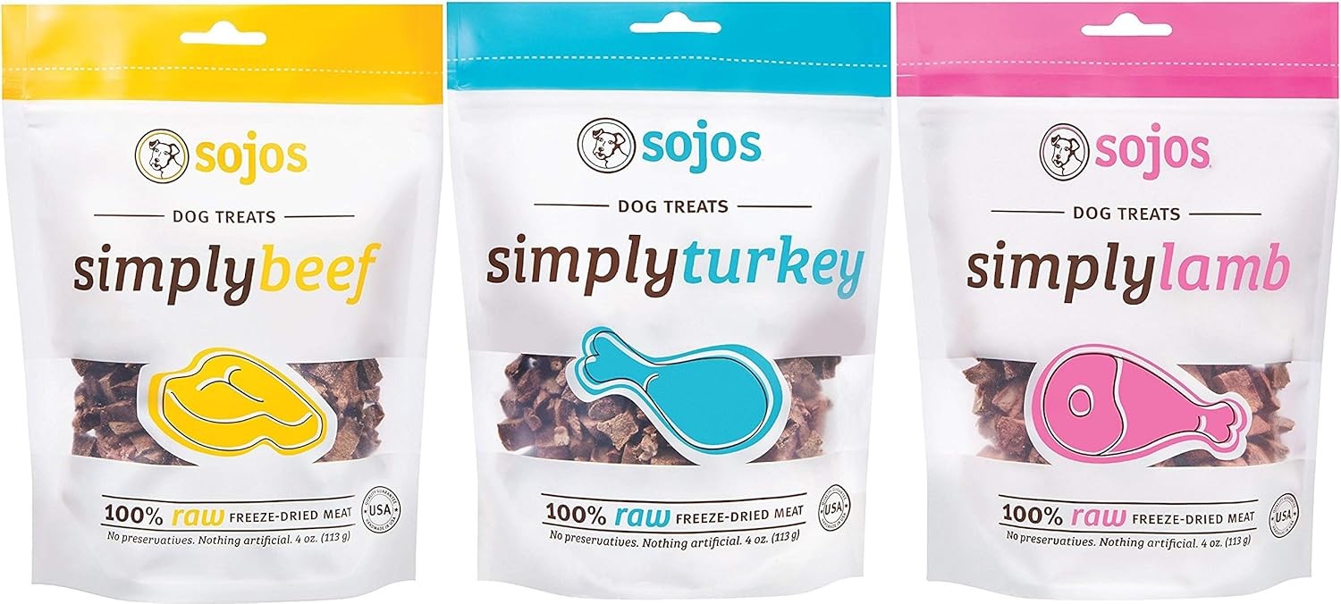 Sojos 100% Raw Freeze-Dried Meat Treats for Dogs - 3 Flavor Variety Bundle: Beef