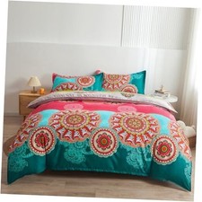 Bohemian Duvet Cover Set Lightweight Microfiber Bedding Set Queen Rose Pink