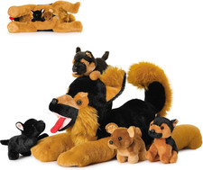 5Pcs Giant German Shepherd Dog Plush Toys with 4 Babies, Realistic Soft and Cudd