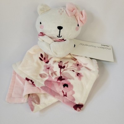 Modern Gerber White Kitty Cat Plush Lovey Pink Rose Floral Baby Security Blanket