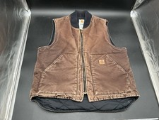 Carhartt V02 Brown Duck Quilt Lined Work Vest Large Regular Made USA