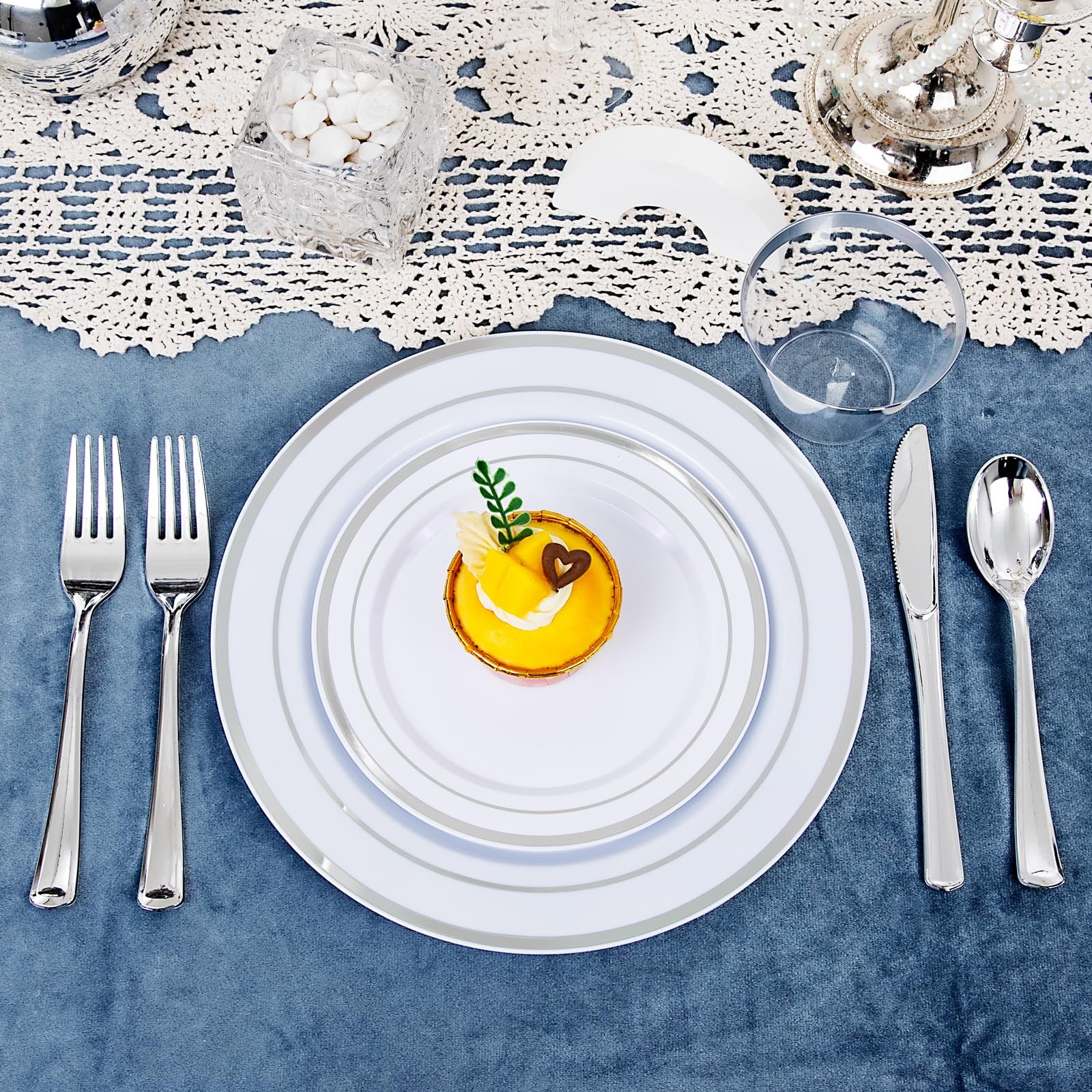 600 PCS Silver Disposable Dinnerware Set for 100 Guests, Wedding Plates Silve...