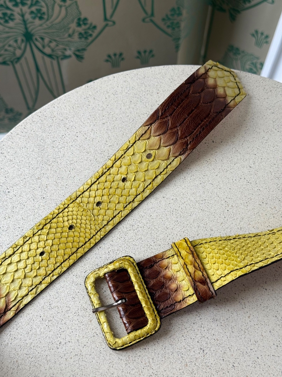Prada Yellow Brown Python Embossed Leather Belt U… - image 5