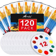 Paint Brush Palette Set, 12 Packs of 120 Brushes and 12 Tray Palettes
