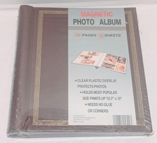Magnetic Photo Album 40 Pgs 20 Sheets Brown w/ Gold Holds Up To 7"x10" Pics