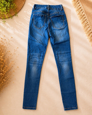Wax Jean Women s Medium Wash Blue Denim Skinny Jeans 5-Pocket Button