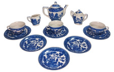 Vtg Blue Willow Childs Tea Set Teapot Sugar Creamer Cups Plates 14 Pc Japan READ