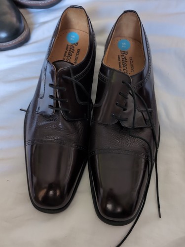 Bettaccini Mens Cup Toe Brown Leather Handmade Dress Shoe Made In Italy Size 9.5