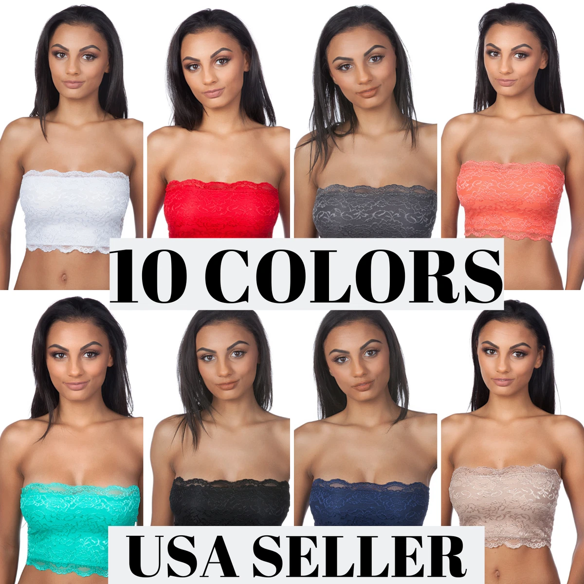 Color Story Women's Strapless Lined Lace Layering Bandeau Bra Crop