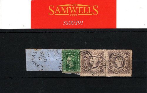 Australia States NEW SOUTH WALES QV Stamps 6d Pair 3d Dated 1871 CDS Piece SS391 - Picture 4 of 4