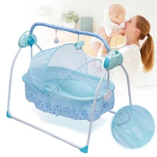 Portable Electric Bluetooth Baby Swing Cradle Bassinet Rocking Crib Infant Bed