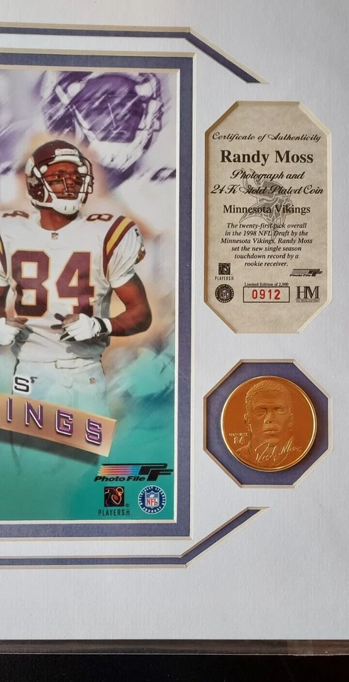 Fotografía Randy Moss enchapada en oro de 24k Highland Mint S#d certificado de autenticidad🔥👈 Foto 4 de 4