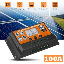 100A PWM Solar Panel Regulator Charge Controller LCD Regulator USB Charger