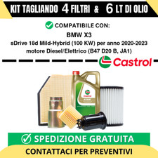 Tagliando per BMW X3 sDrive 18d Mild-Hybrid 100 kw - 6 Lt di Castrol + 4 Filt...