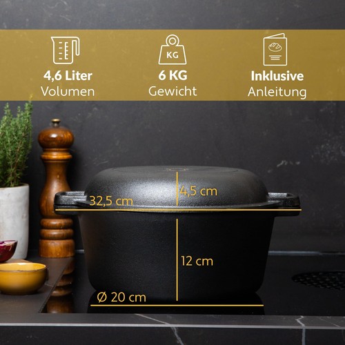 Gusseisen Inkl Gärkorb und Teigschaber 26 Cm Topf Backen Brot Brotbackform mi... - Bild 4 von 9