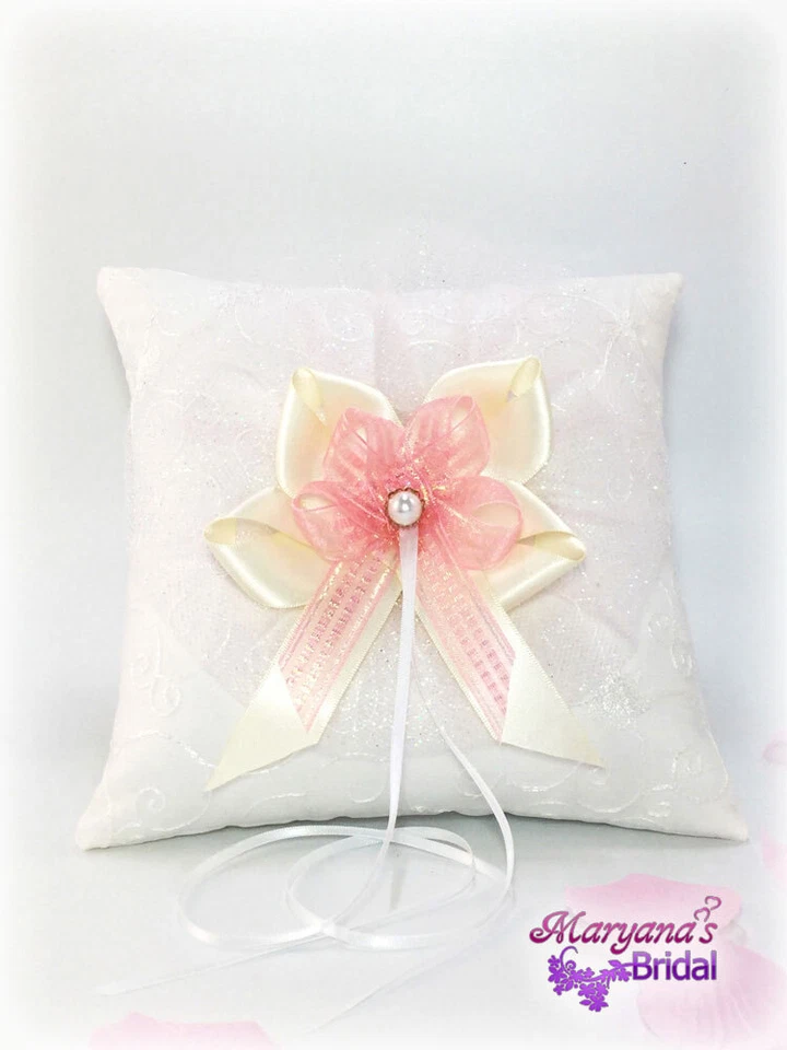 Conjunto de canasta de almohada portador de anillos niña flor rosa rojo orquídea coral cuarzo lavanda Foto 4 de 4