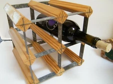 Wine RACK Tabletop Galvanize steel Wood Holds 4 bottles Wine Holder Urban Modern