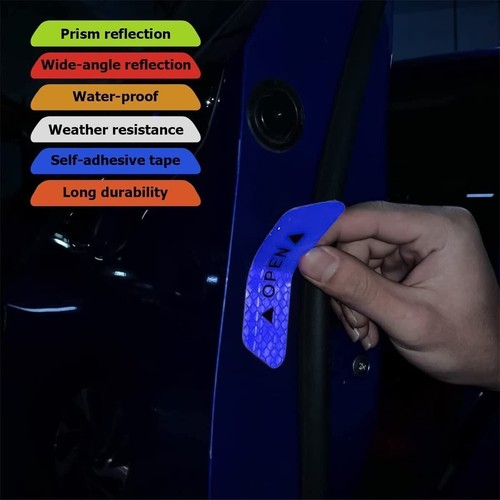 4PCS Blue Car Door Open Warning Reflective Stickers Night Safety Luminous Decals - Picture 9 of 10