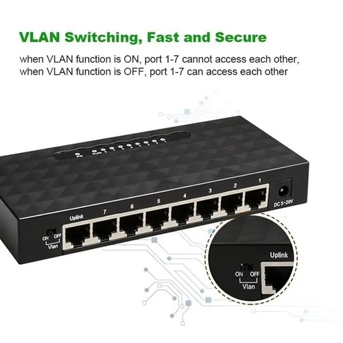 8-Ports 10/100/1000Mbps Unmanaged Ethernet Switch Home Network Hub Plug-and-Play - Picture 4 of 22