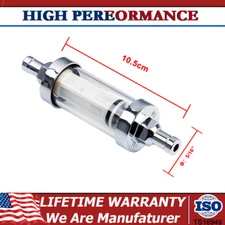 5/16" Universal Glass Clearview Fuel Filter Petrol Diesel Inline Reusable Chrome