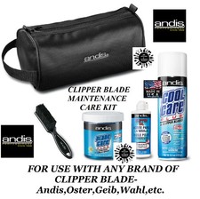 Andis CLIPPER BLADE MAINTENANCE COOL CARE SPRAY WASH OIL BRUSH STORAGE BAG SET