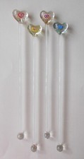  ‘New’ Set of 4 Glass Cocktail Swizzle Sticks/Stirrers - CLEAR HEARTS