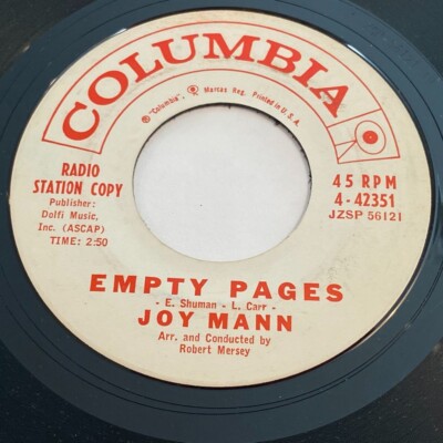 Joy Mann: Empty Pages / Cryin' Fool 45 - Columbia 4-42351