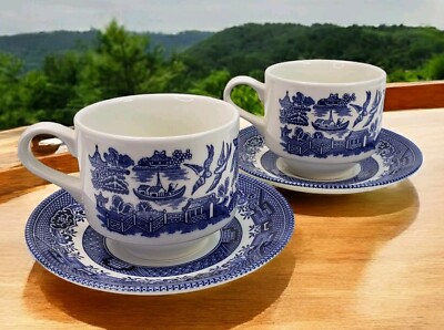 Churchill England Blue Willow Cup and Saucer Set of