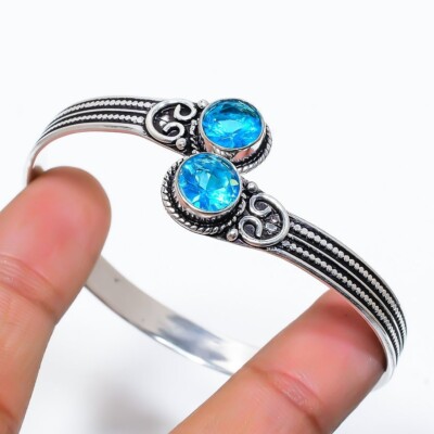 Schweizer Blautopas Edelstein 925 Sterling Silber Schmuck Armreif Armband ver...