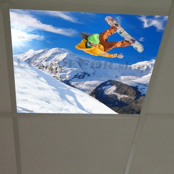 Dalle LED Snowboard 6 diffuseur imprimé acoustique 60x60 cm pour habillage de plafond