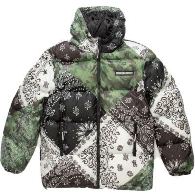 CROOKS CASTLES Puffer Jacket Men's XL Black Brown White Green Camouflage  Coat