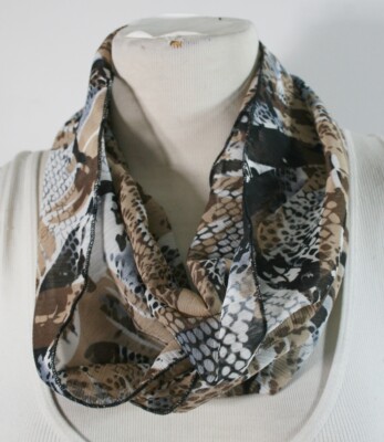 Infinity scarf, yellow or gold or brown color theme (3), chiffon, handmade