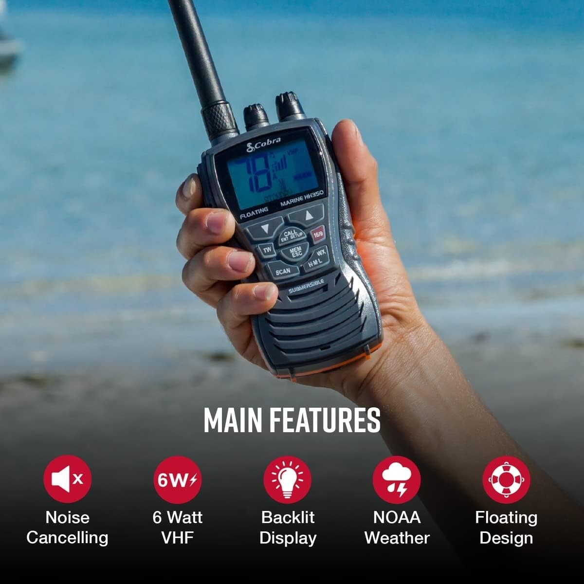 Cobra MR HH350 FLT VHF Marine Radio Handheld Waterproof Floating NOAA