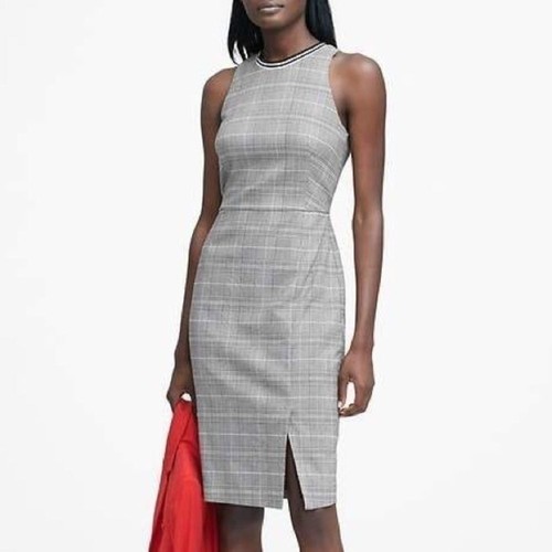 Banana Republic 2 Gray Plaid Bi Stretch Racerback Career Pencil Dress Office