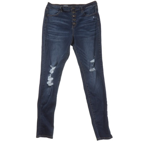 Button-Fly Distressed Blue Denim 