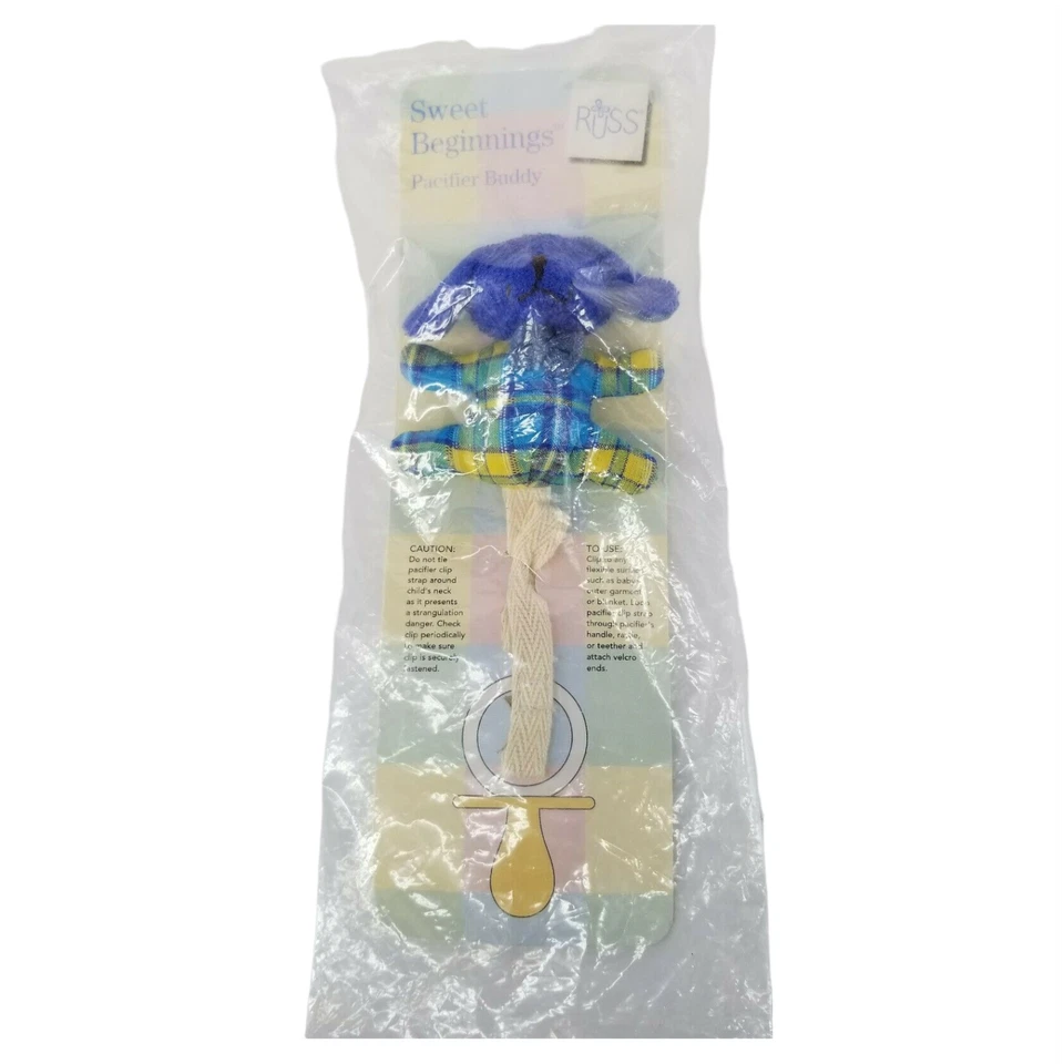Clip chupete de felpa Russ dulce comienzo amigo azul perro niño sellado cachorro a cuadros Foto 2 de 4