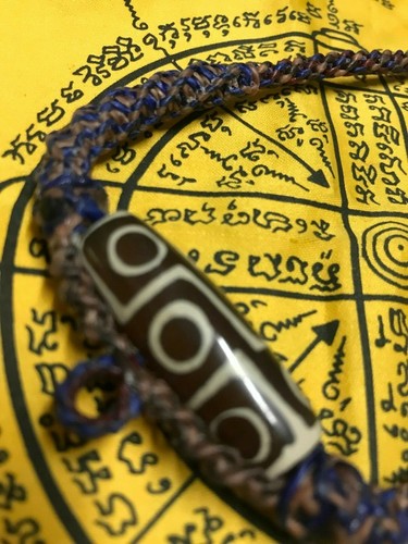 THAI AMULET DZI necklace pendant nine eye tibetan bead antique 9 eyes genuine - Picture 4 of 11