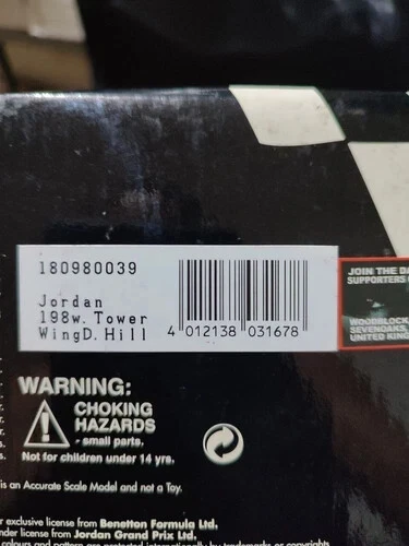Minichamps 1:18 F1 Jordan 198w. Tower Wing D. Hill 180980039 - Immagine 3 di 3