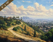 Los Angeles with Griffith Park oil painting 8x10 Print