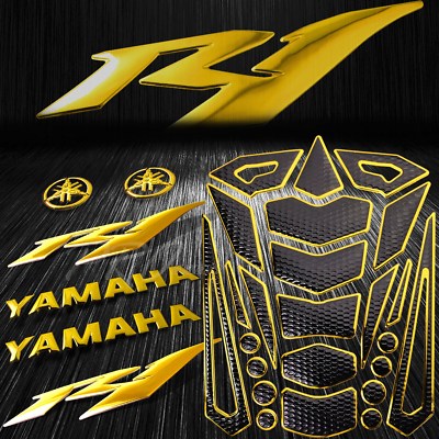 24-Piece Chromed Gold Fuel Tank Pad + 6 Emblem Sticker Set For YZF-R1/R1S – Mirror Finish
