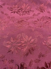 Vtg Maroon Embossed Christmas Table Runner W/Tassels, Cotton Blend, 66x13.5  EUC