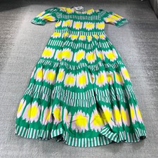 New Oliphant Dress Womens Extra Small XS Puff V Neck Maxi Pink Green 3048 V