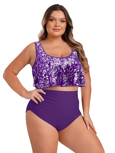 Mujeres Traje de Baño Lentejuelas Prendas para el torso Volantes Parte Inferior Brillante Conjunto Sin Mangas Tankini Sexy - Imagen 57 de 75
