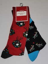 Holiday Time 2 Pair Mens Christmas Socks Crew Size 6-12 NEW Holiday Reindeer