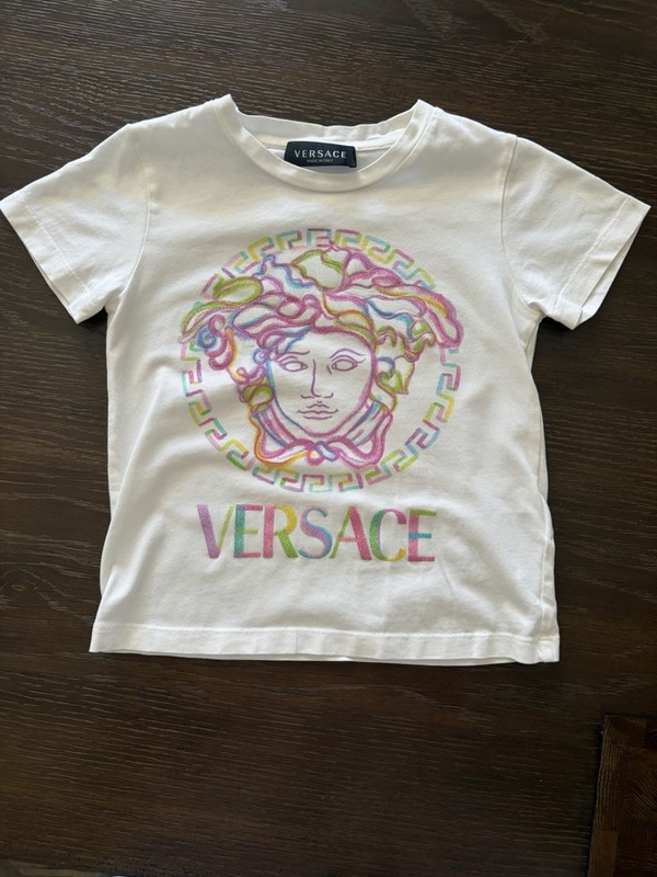 Versace Girls White Medusa Logo Graphic Crew Neck T-Shirt Jersey Size 6A