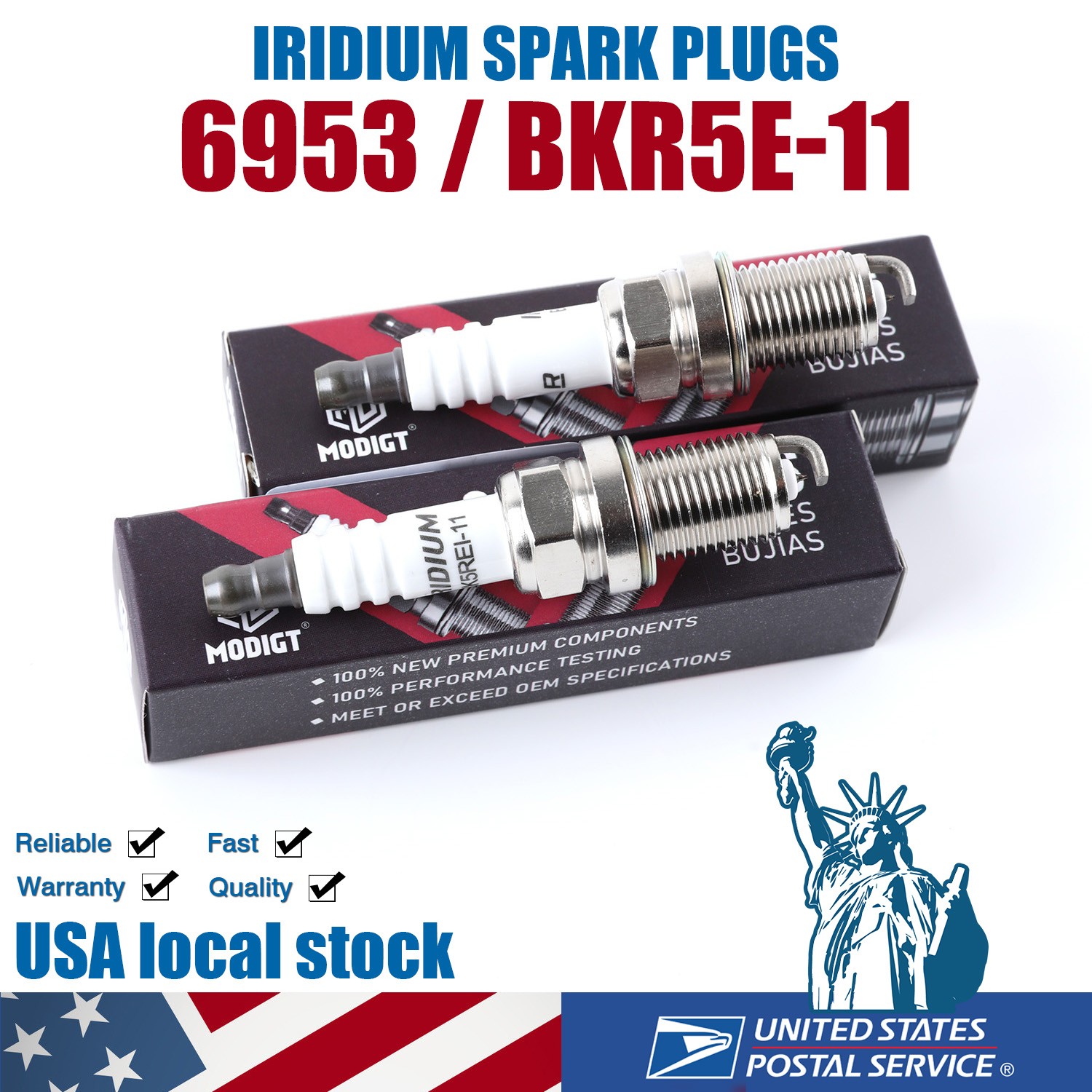 2Pcs New For NGK Performance Iridium Spark Plugs BKR5E-11 6953 For Mazda Toyota
