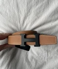 Auth HERMES Black Brown Reversible Leather Belt Noir Buckle w/ Dust Bag 95 IT