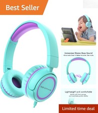 Lightweight Adjustable Kids Headphones, Foldable Design, Hi-Fi Sound in Green